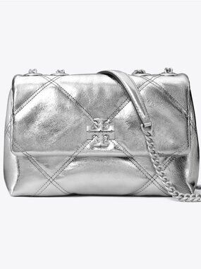 TORY BURCH Small Kira Diamond Quilt Metallic Leather Convertible Shoulder Bag